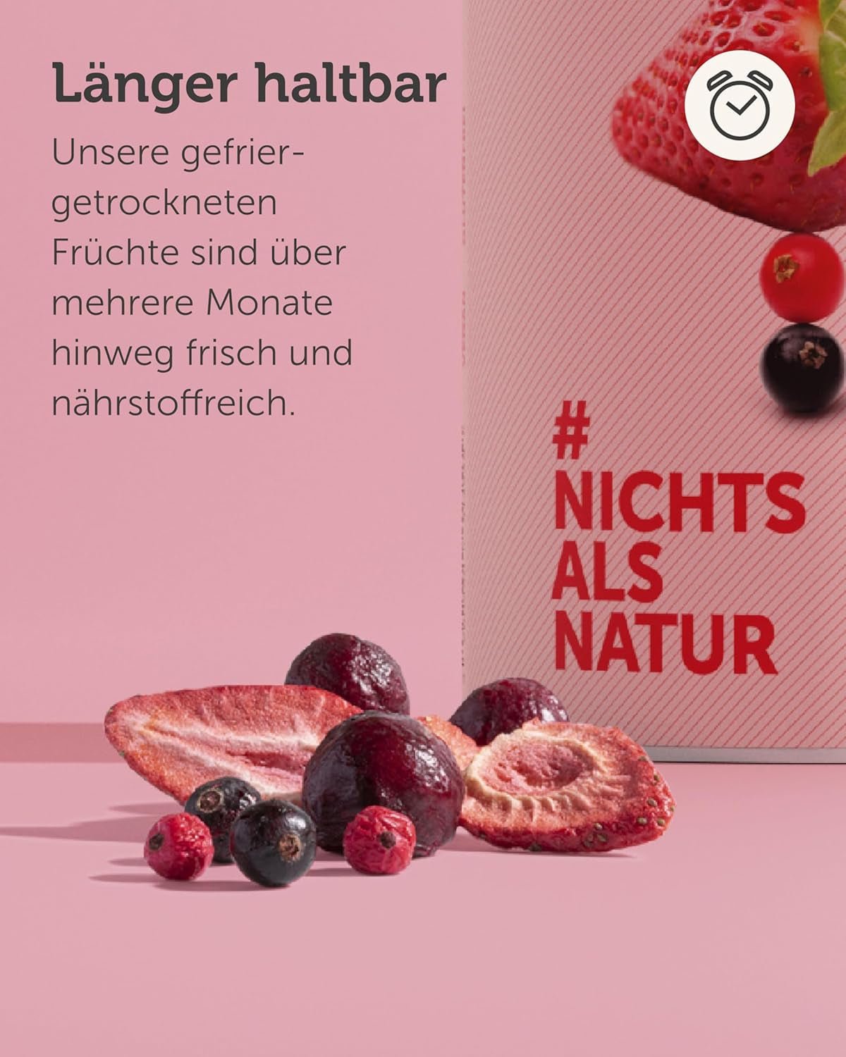 BUAH® Gevriesdroogde fruitmix | kersen, aardbeien, rode en zwarte bessen gevriesdroogd zonder toegevoegde suiker | 100% fruit | veganistisch, glutenvrij, lactosevrij (128g) Naty Shop gedehydrateerde producten