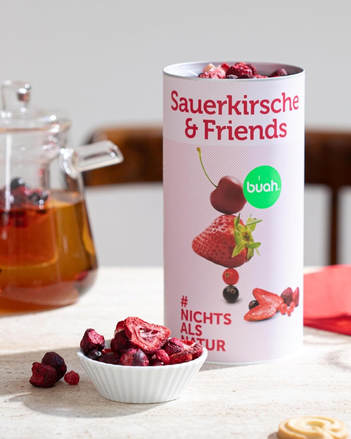 BUAH® Gevriesdroogde fruitmix | kersen, aardbeien, rode en zwarte bessen gevriesdroogd zonder toegevoegde suiker | 100% fruit | veganistisch, glutenvrij, lactosevrij (128g) Naty Shop gedehydrateerde producten