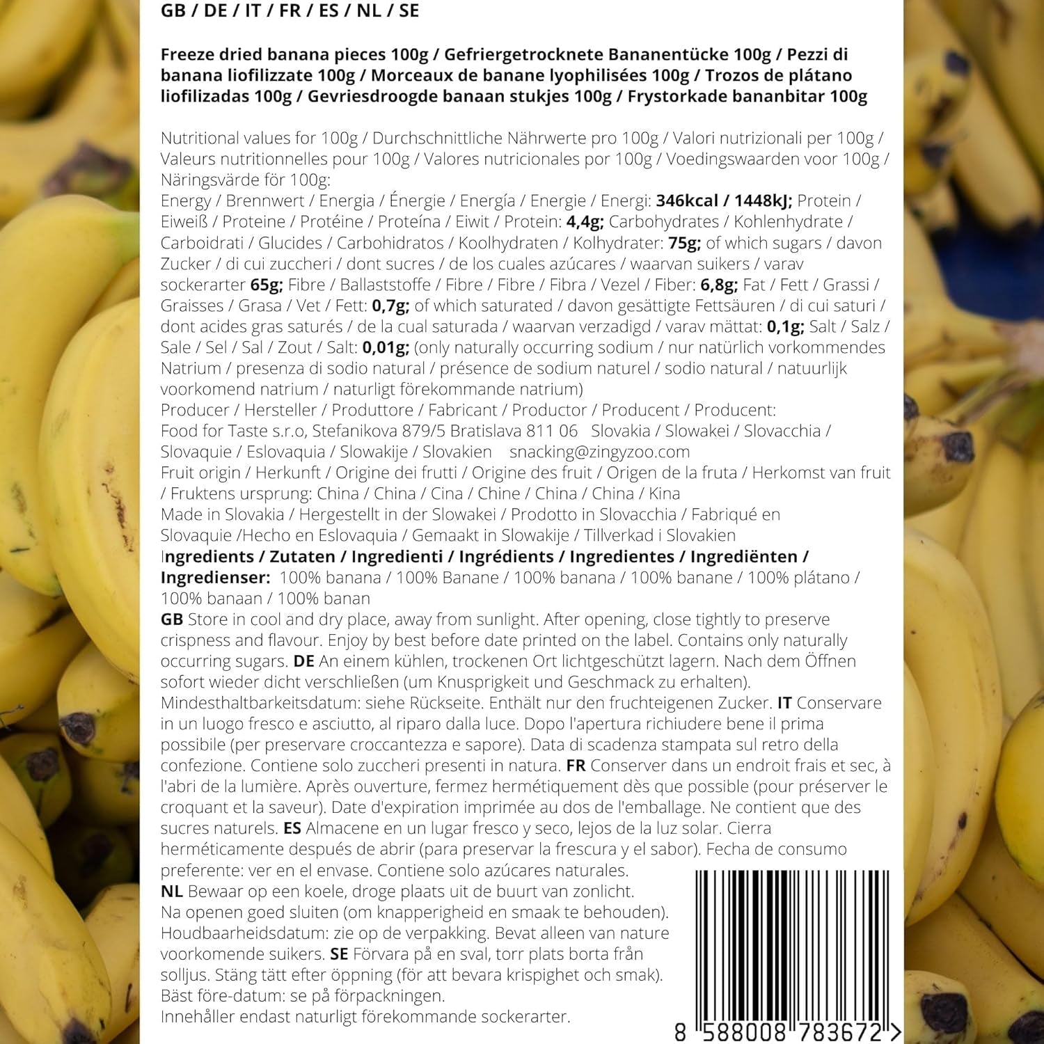 Gevriesdroogde stukjes banaan | Gedroogde bananen zonder suiker | Gevriesdroogde bananen Bananen met gedroogd fruit | Verse gevriesdroogde bananen | Banaanstukjes met gevriesdroogd fruit Naty Shop gedehydrateerde producten