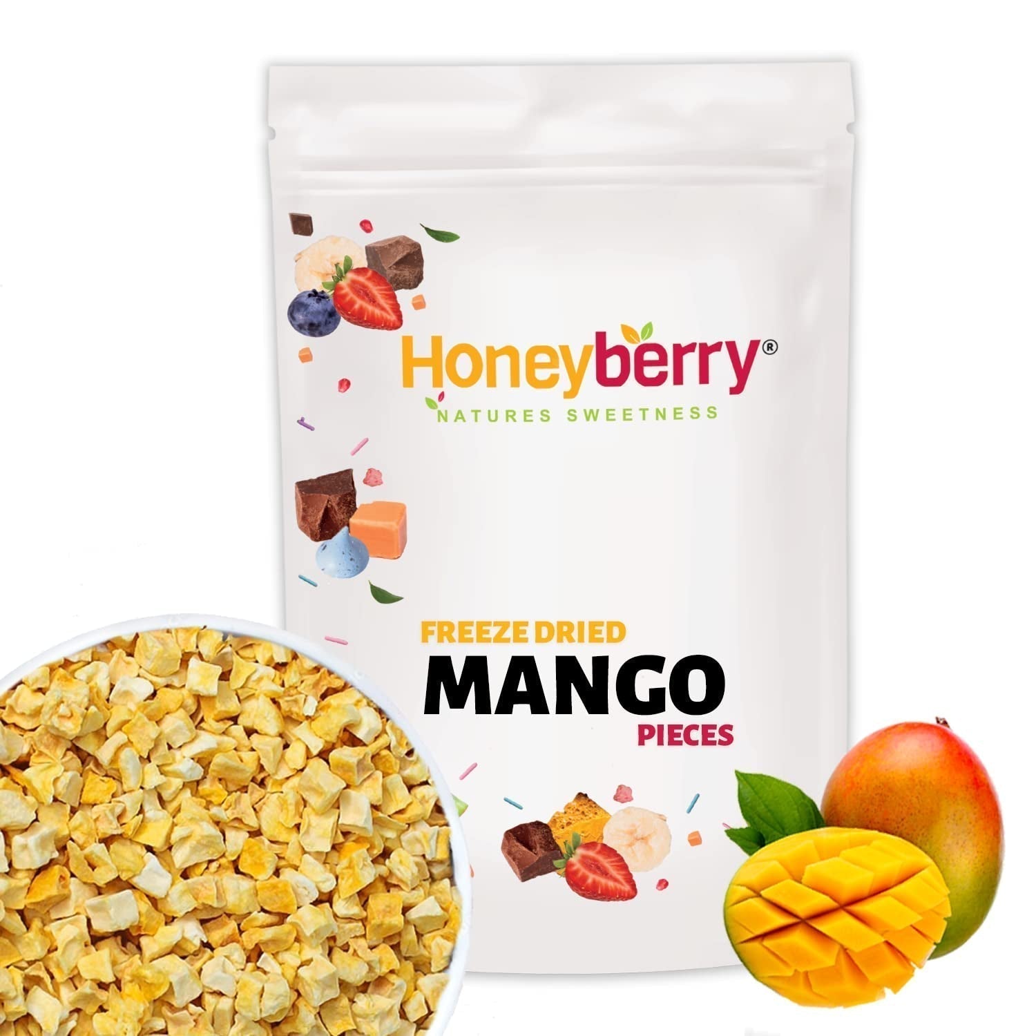 Gevriesdroogde mangostukjes 100g - Gevriesdroogd fruit - Gevriesdroogd gedroogd fruit - Gedroogde mango - Ideaal voor snacks, bakken, muesli, smoothies en desserts Gedroogde producten Naty Shop 100G