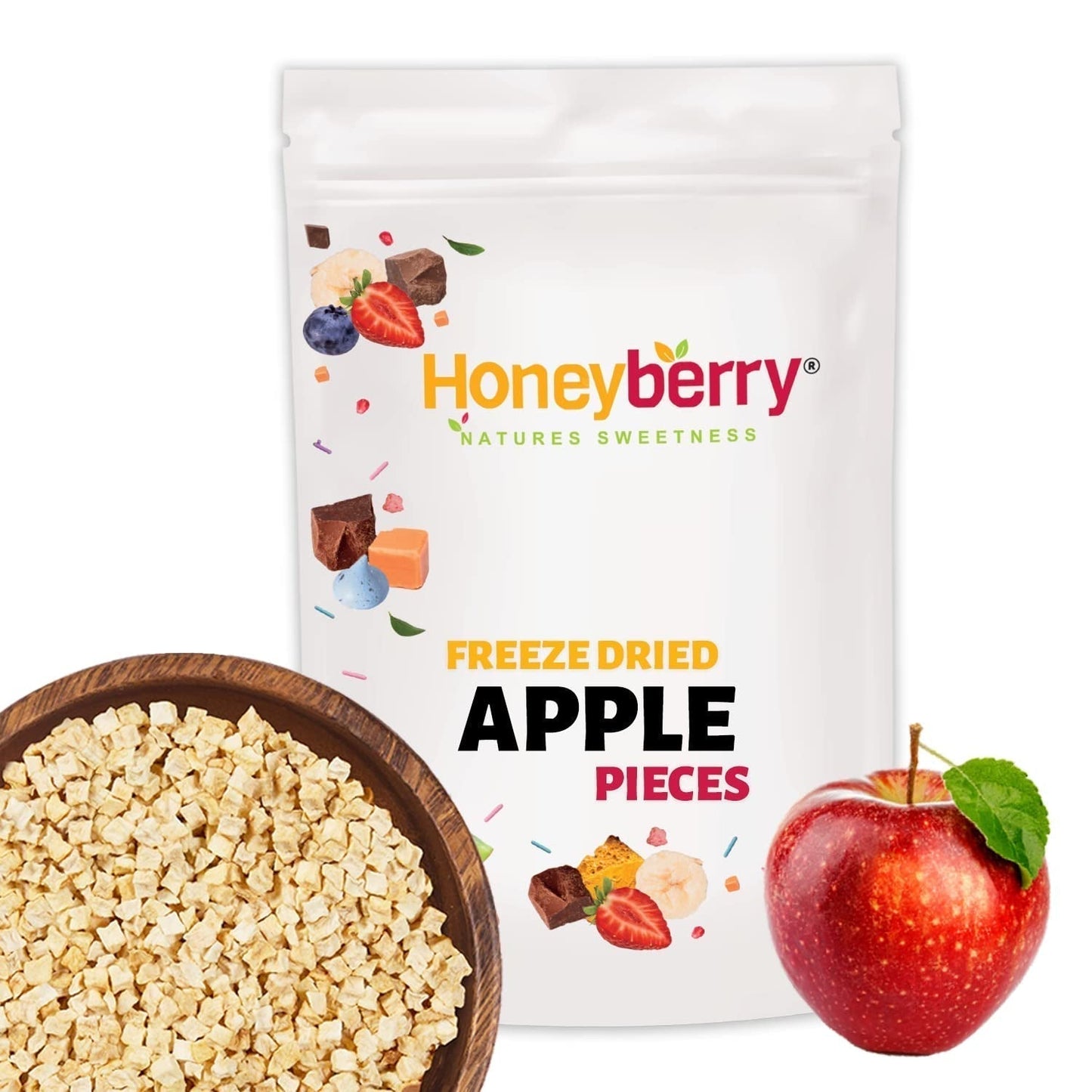 Gevriesdroogde appelstukjes 100g - Gevriesdroogd fruit - Gevriesdroogd gedroogd fruit - Gedroogde appels - Ideaal voor het bakken, decoreren van taarten, snacks, muesli en desserts Gedroogde producten Naty Shop 100G