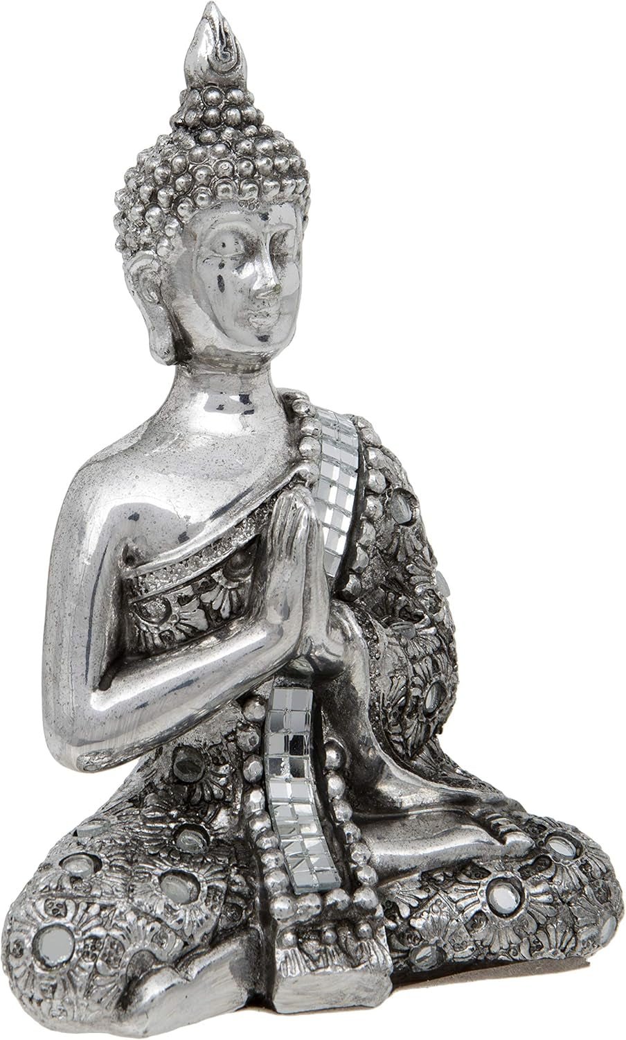 Thaise Boeddha met handen zilveren reflecterende meditatiedoek 13 cm zilveren beeldjes en sculpturen Naty Shop standaardtitel