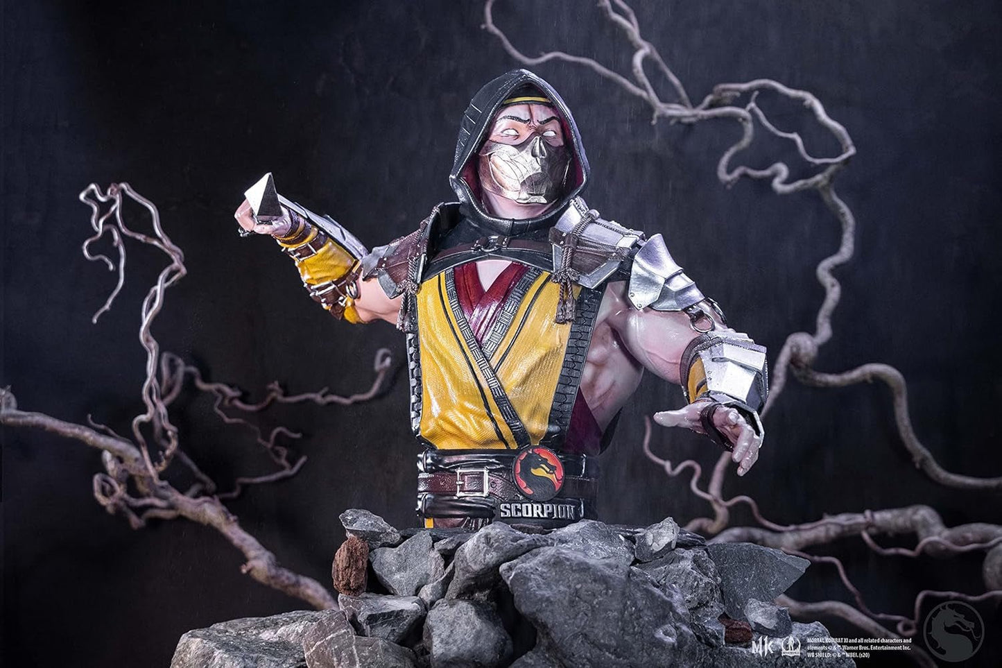 Officieel gelicentieerde Mortal Kombat Scorpion-buste, geel, 29,5 cm, beeldjes en sculpturen van synthetische hars Naty Shop