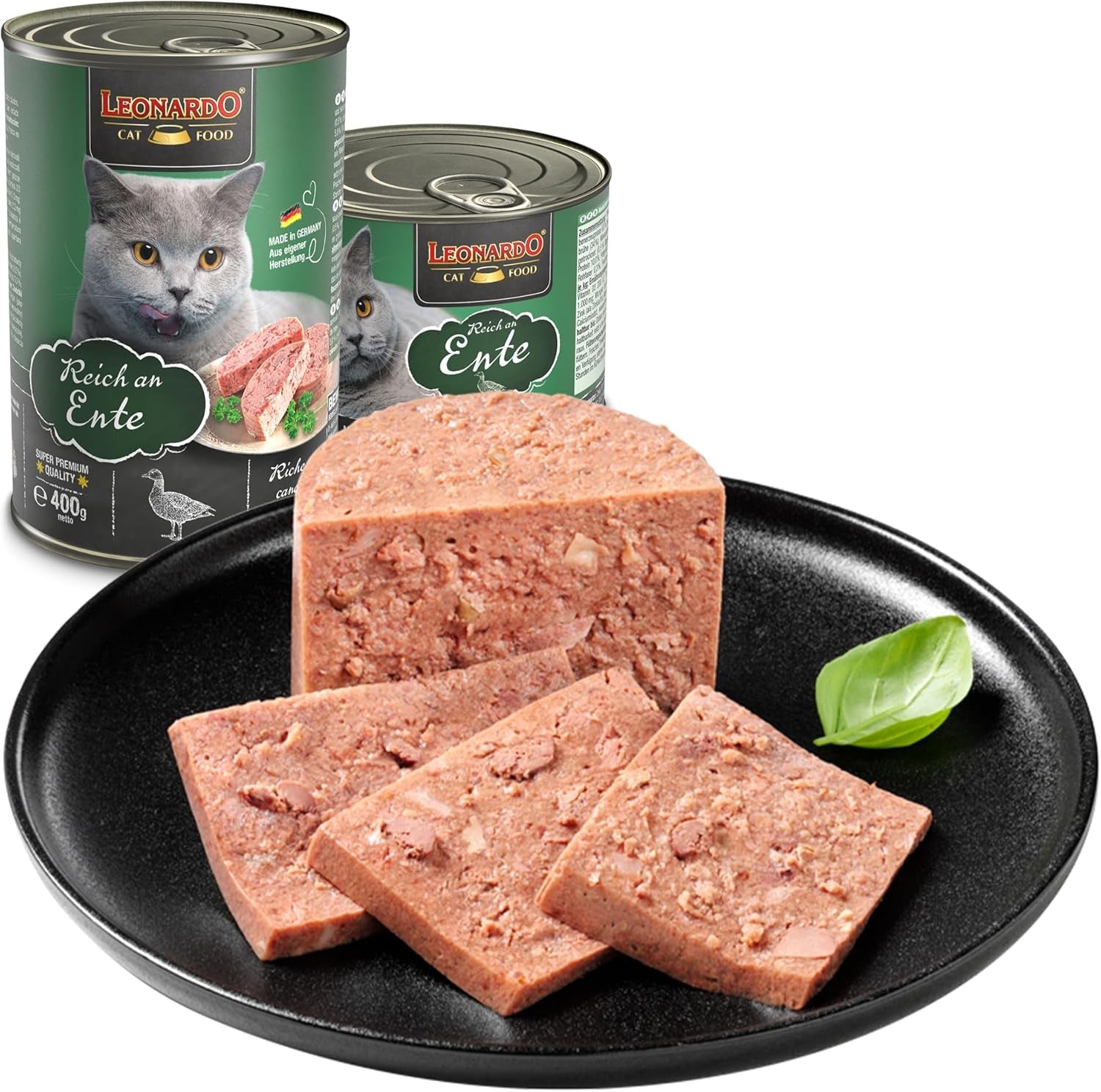 LEONARDO Natvoer [6x800g Eend] | Graanvrij natvoer voor katten | Compleet nat ingeblikt voedsel