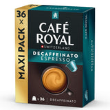 Café Royal Espresso Decaffeinato – Nespresso®-compatibele koffiecapsules, 100% Arabica, Intensität 6/12, Rainforest Alliance, cafeïnevrij, 36 capsules