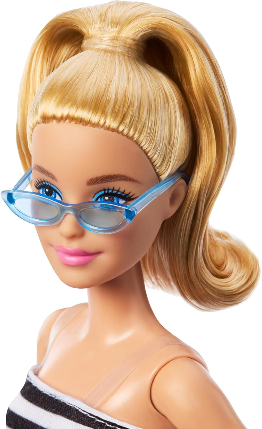 Barbie Fashionistas pop nr. 213 Blonde in gestreepte top, roze rok en zonnebril 65e verjaardag Collectible Fashion Doll HRH11 Naty Shop Dolls