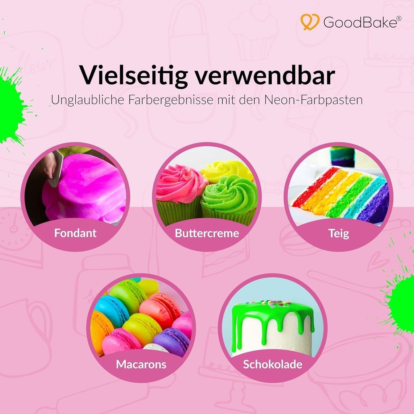 Goodbake Neonlebensmittelfarben 6 Farben Set – Intensieve Lebensmittelfarbe – Lebensmittelfarbpaste – Zum Einfärben Von Torten, Fondant, Botercreme Uvm. – 100% veganistische Naty Shop