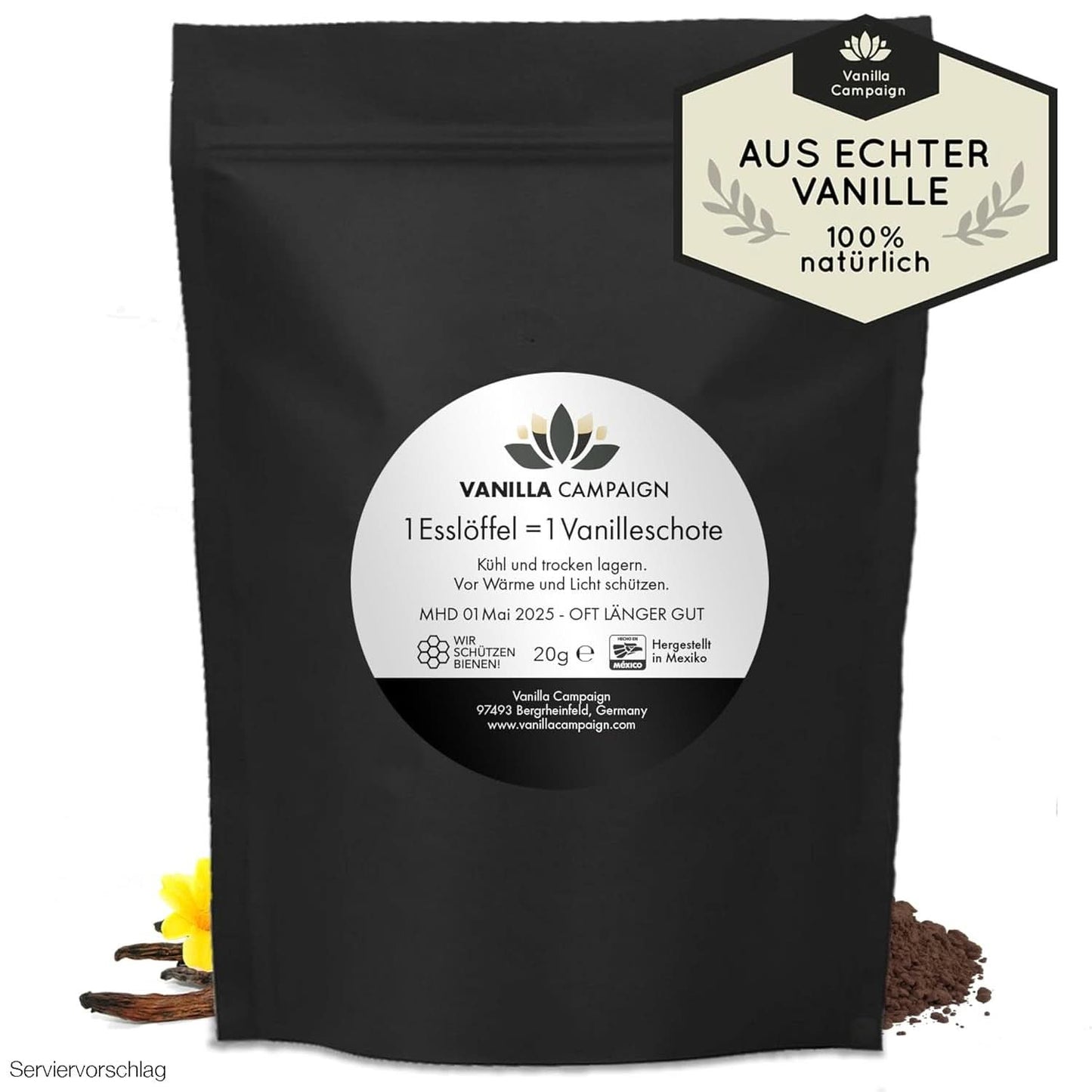 Premium vanillepoeder van echte vanillebonen, natuurlijk, suikervrij, geen toevoegingen, Fairtrade, veganistisch (40G zonder doos) van Vanilla Campaign® Flavours Naty Shop