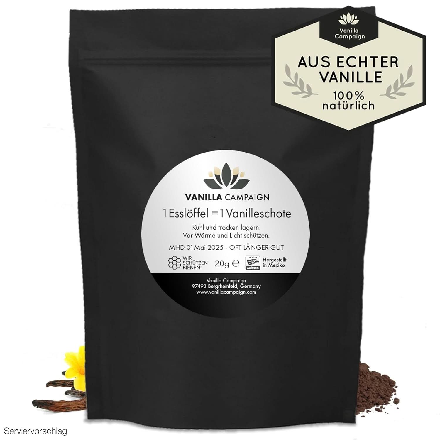 Premium vanillepoeder van echte vanillebonen, natuurlijk, suikervrij, geen toevoegingen, Fairtrade, veganistisch (40G zonder doos) van Vanilla Campaign® Flavours Naty Shop
