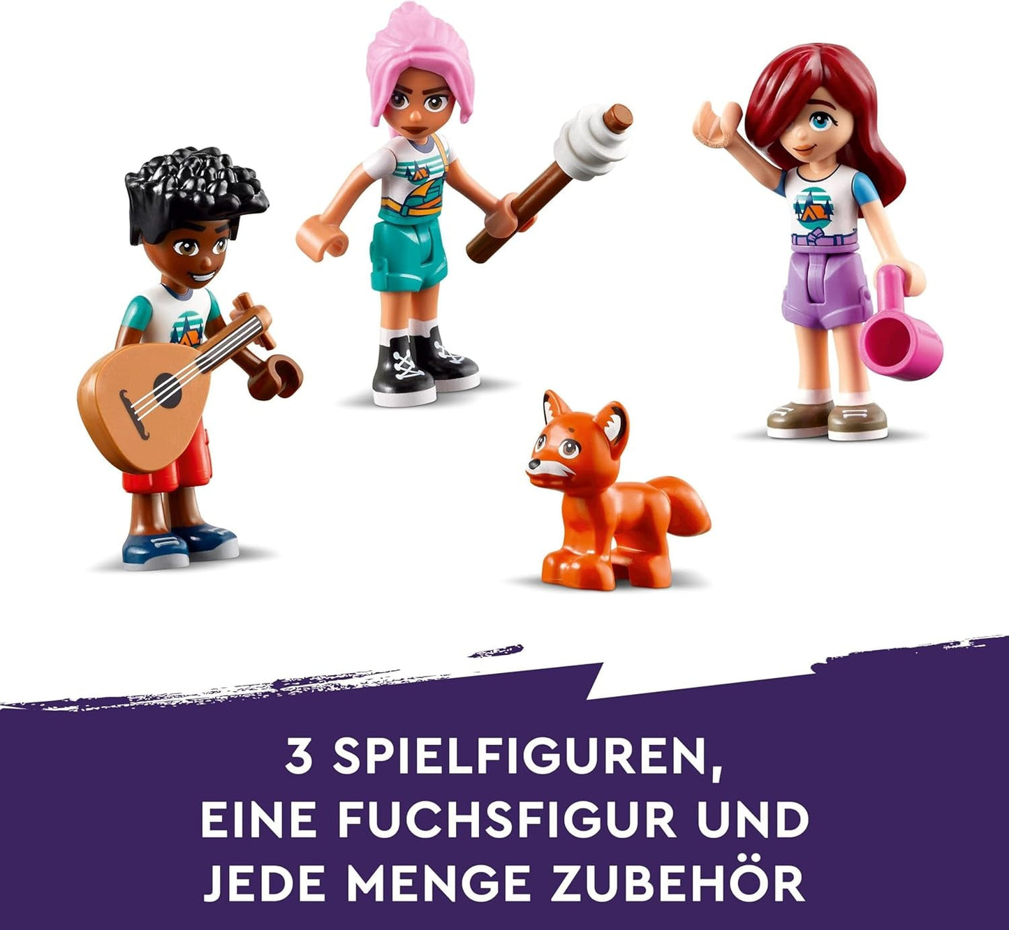 LEGO Friends Gezellige hutten op avonturenkamp, rollenspel voor buiten, kinderspeelgoed voor meisjes en jongens vanaf 7 jaar met 3 figuren en vos, kampeerspeelgoed 42624 Bouwsets Besuche den LEGO-Store