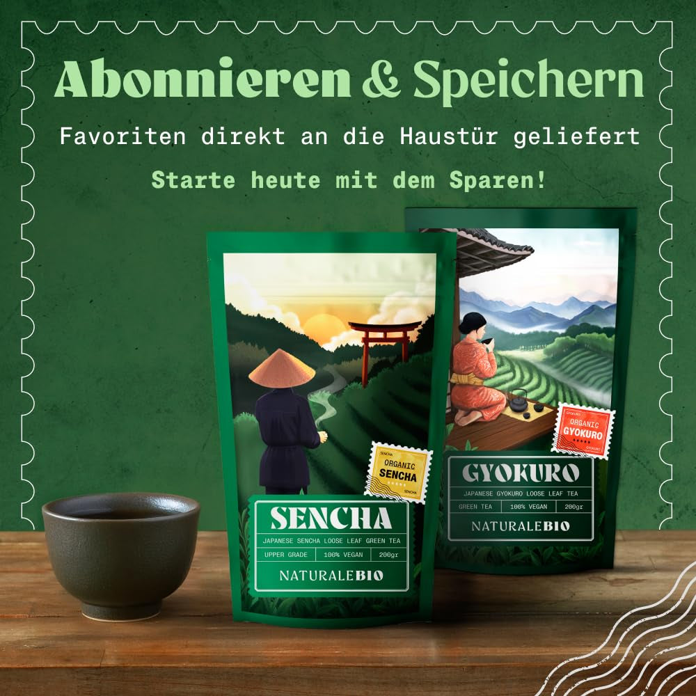 Naturalebio Japanse Sencha-thee - 200 g Biologische groene thee - 100% pure en natuurlijke Sencha groene thee - losse bladeren van de eerste oogst - biologisch product geteeld in Japan
