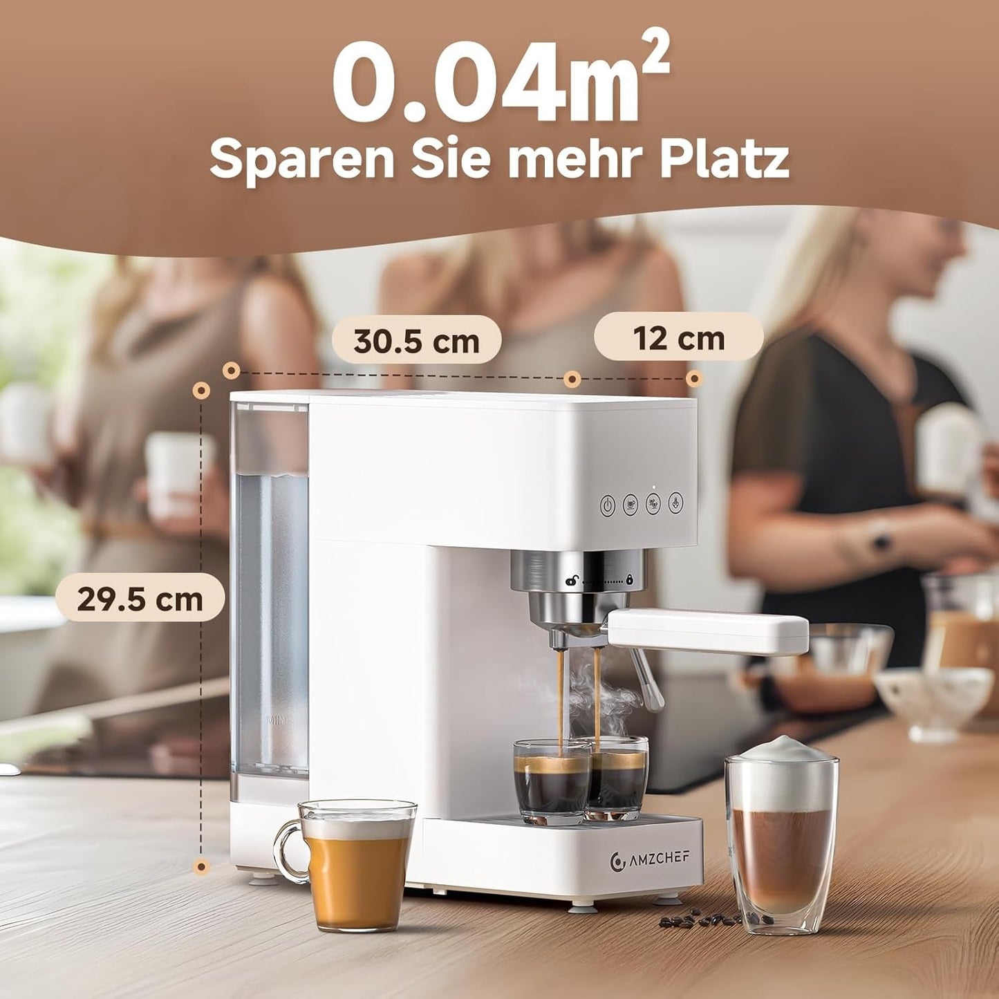 AMZCHEF 20 bar espressomachine, LED-display, professionele melkopschuimer en roestvrijstalen stoomlans, 1,5 liter verwijderbare tank, 1350 W snelle verwarming, wit