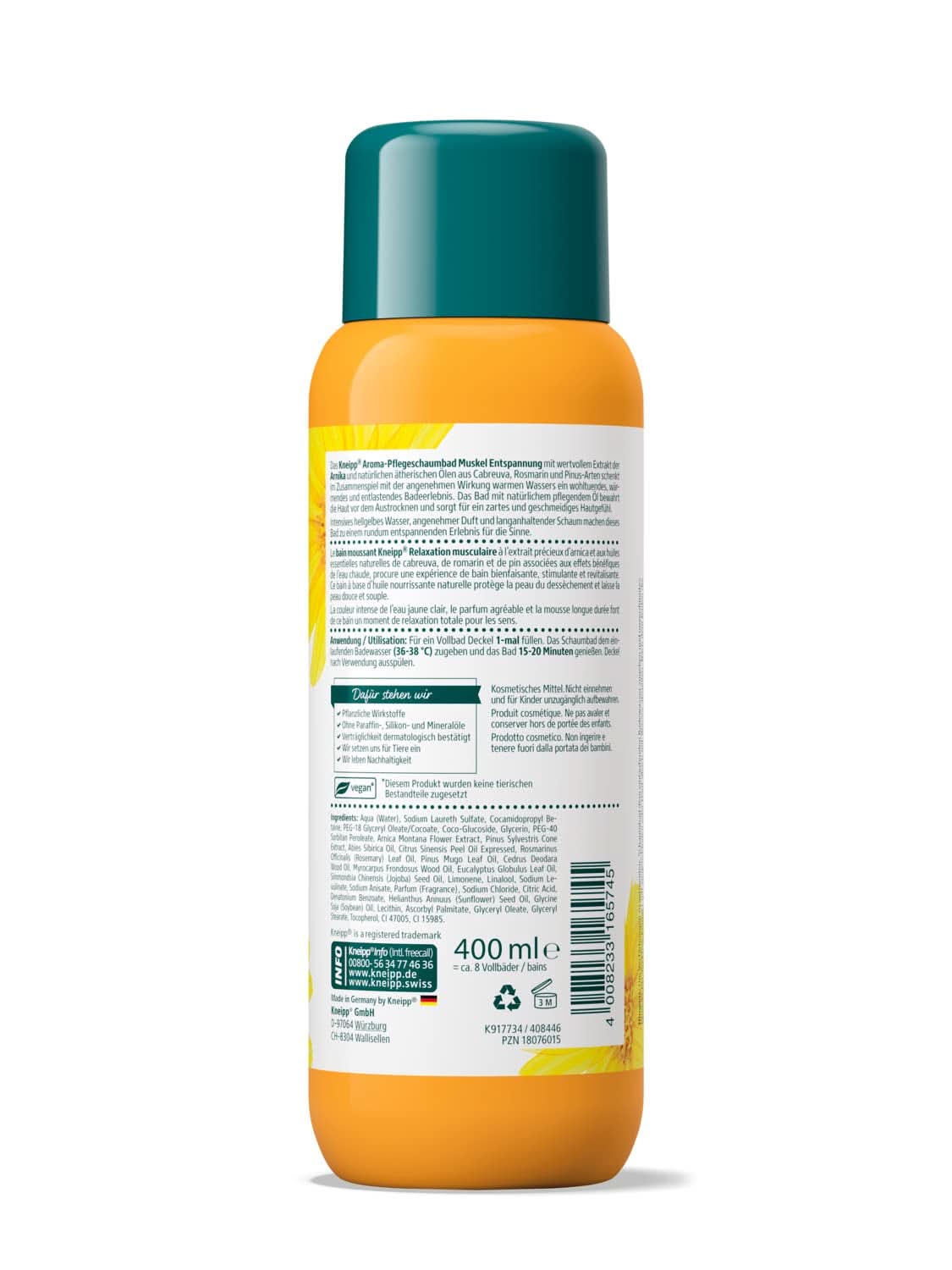 Kneipp Aroma, badadditief met arnica-extract en natuurlijke essentiële oliën van de soorten Cabreuva, Rozemarijn en Pinus, 400 ml Naty Shop