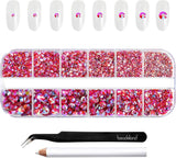 Beadsland 2500 stuks glas Nailart Strasssteine ​​Kristall Flatback Edelsteine ​​Runde, voor handwerk Gemischt 8 Größen SS4 ~ SS30 Mit Picking Pinzette en Stift (Kristall Weiss)