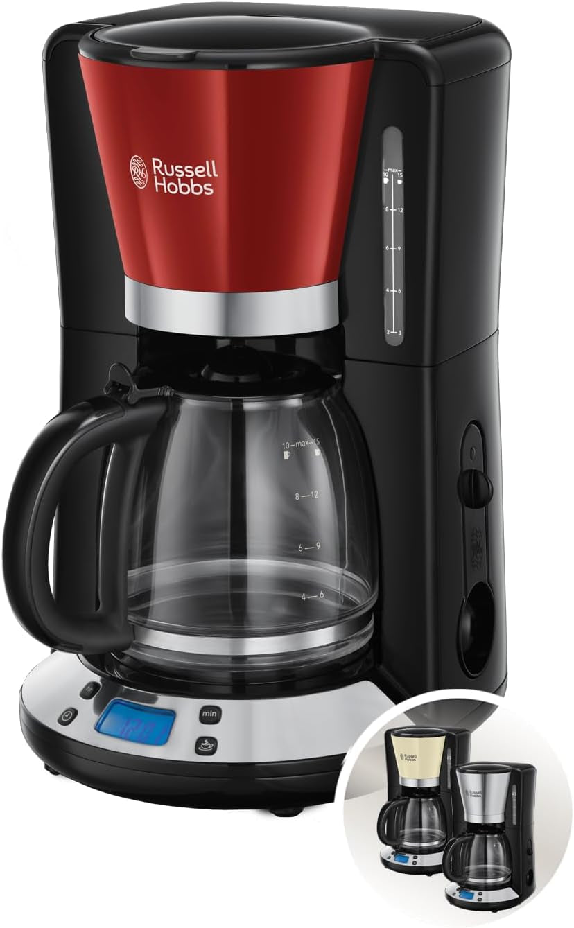 Russell Hobbs koffiezetapparaat [digitale timer, douchekop voor optimale extractie en aroma] Colors+ Creme (1 tot 10 kopjes, glazen karaf van 1,25 liter, verwarmingsplaat, 1100 W) Filterkoffiezetapparaat 24033-56