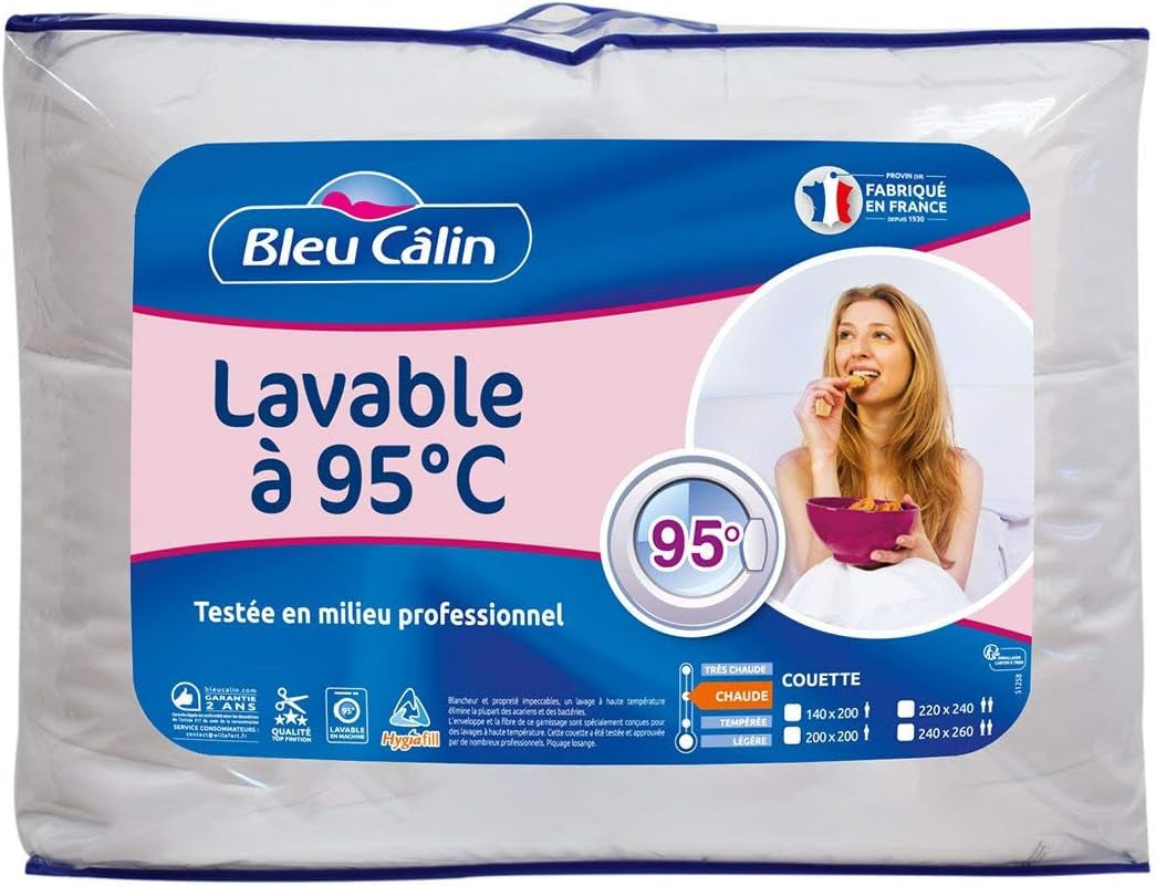 Warm dekbed voor 1 persoon, Hygiafill 95° wasbaar, professioneel getest, wit, 140X200Cm, KBOB40 Dekbedden en dekbedden Naty Shop