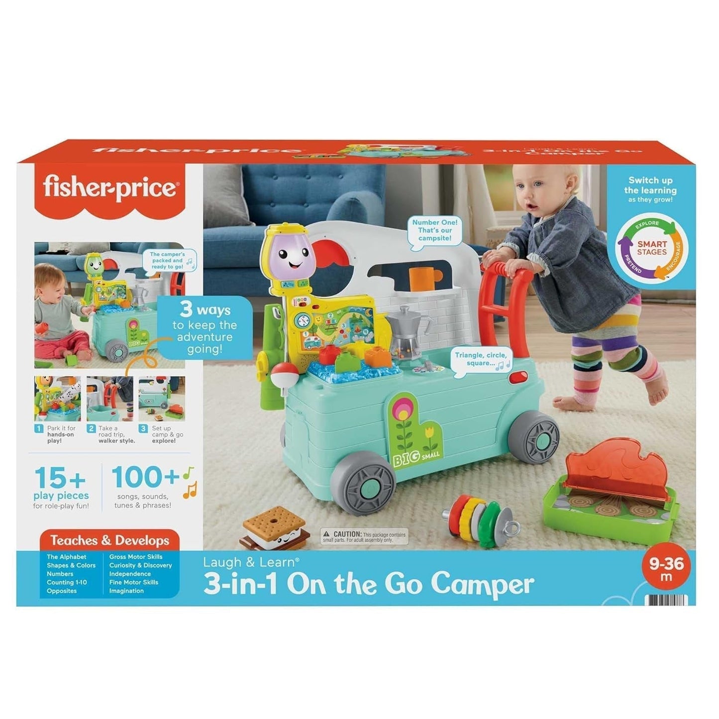 Fisher-Price - Lach en Leer Camper 3-in-1 Baby-duwspeeltje en muziek Activity Center Babyspeelgoed 9-36 maanden HCK51 Babyspeelgoed Naty Shop
