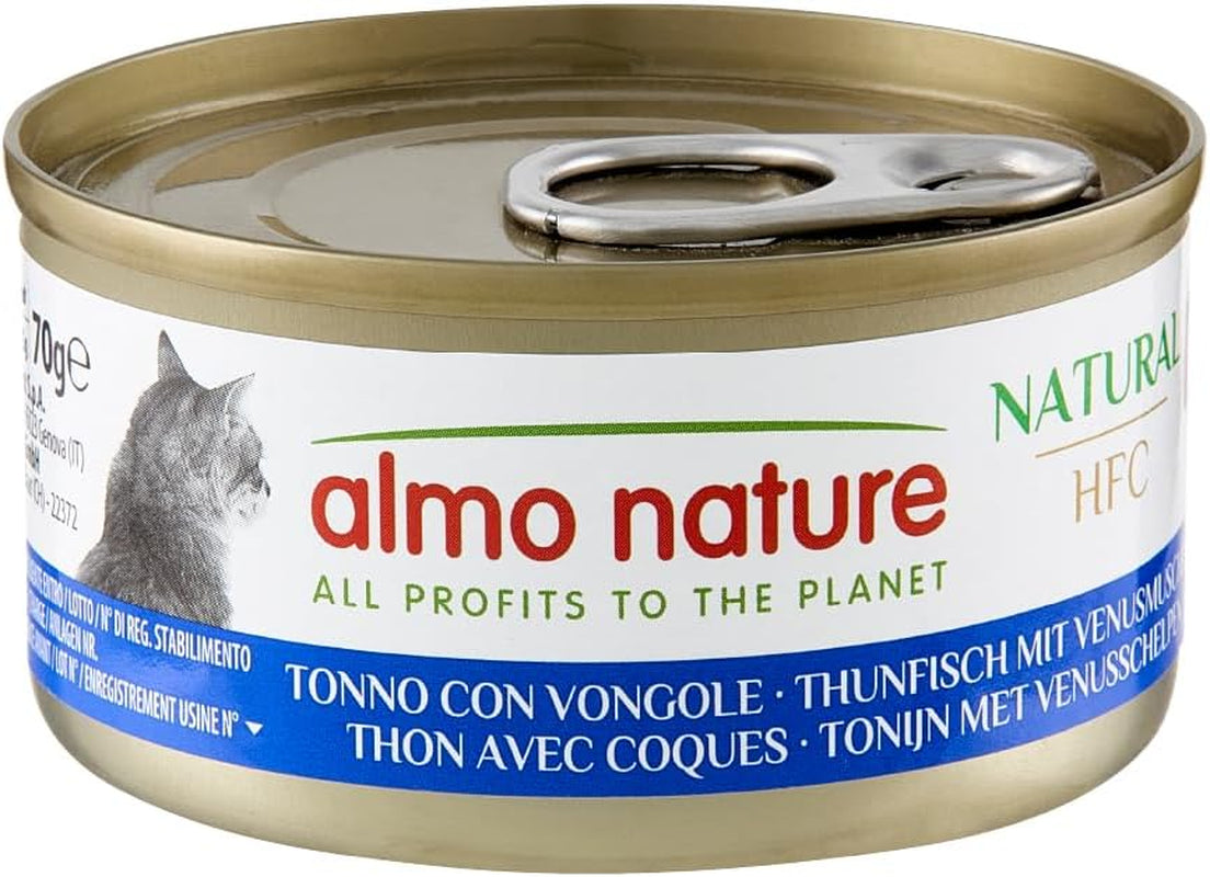 Almo Nature HFC Natuurlijk kattennatvoer - Tonijn met venusschelpen, verpakking van 24 (24 x 70 g)