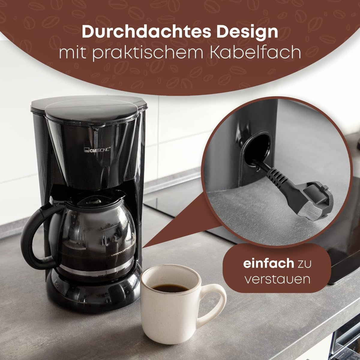 Clatronic® espressomachine | Automatische espressomachine voor 12-14 kopjes (ca. 1,5 liter) | Espressomachine met filter en antidruppelsysteem | 900W | Espressor KA 3473 Zwart