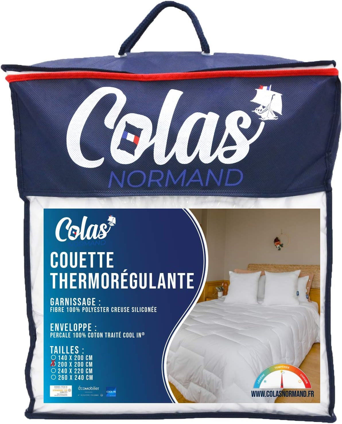 COLAS NORMAND Thermoregulerend dekbed, Cool In, Gematigd, 140 X 200 Cm, Sweat, Optimale ventilatie, 100% percal, Fresh Feel, Frans, 53130255, Wit Naty Shop Quilts en dekbedden Wit 200X200 Cm