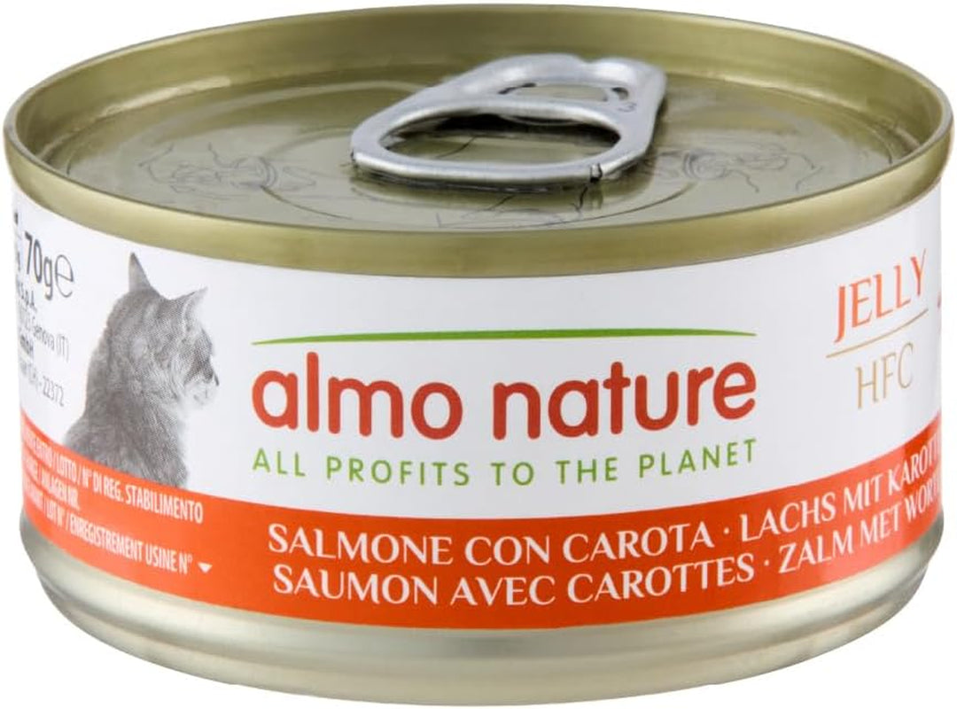 Almo Nature HFC Jelly - Natvoer voor volwassen katten - Zalm en Wortelen - Menselijke kwaliteit, Glutenvrij - 6 x 70g