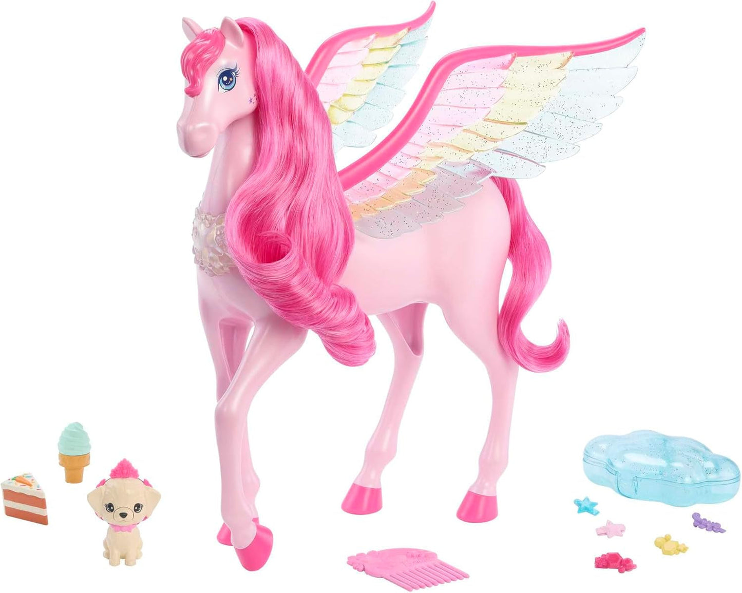 Barbie A Hidden Magic Pegasus - Interactief speelgoed met licht en geluid, 10 accessoires, regenboogvleugels, voor kinderen vanaf 3 jaar, HLC41 poppen Naty Shop Single