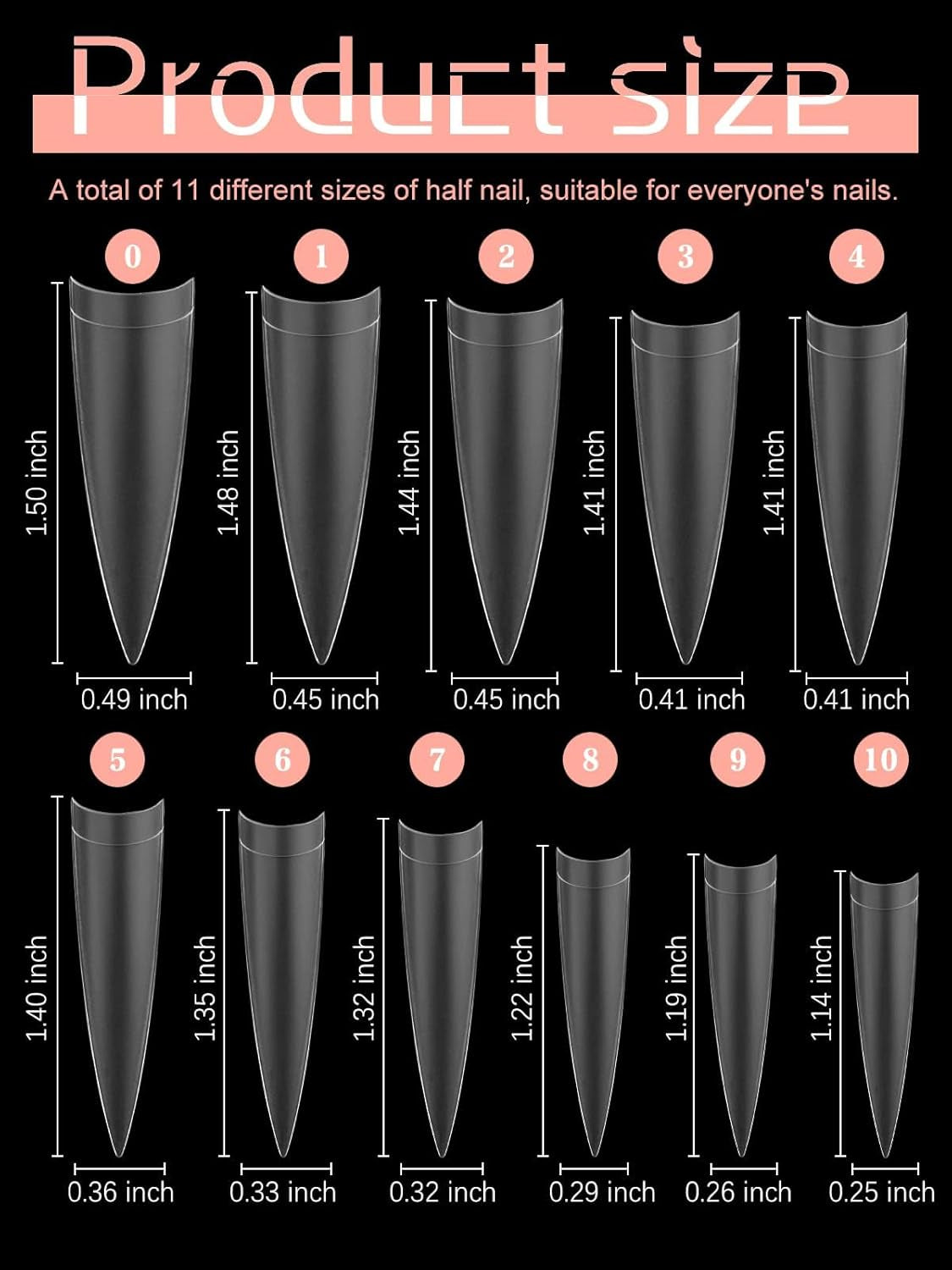 EBANKU 500 stuks kunstmatige nep-nageltips matte zachte gel heldere tips kunstmatige nageltips voor nagelverlengingen valse nagelset 12 maten-A