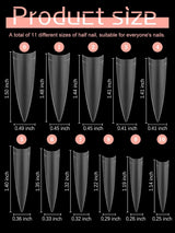 EBANKU 500 stuks kunstmatige nep-nageltips matte zachte gel heldere tips kunstmatige nageltips voor nagelverlengingen valse nagelset 12 maten-A