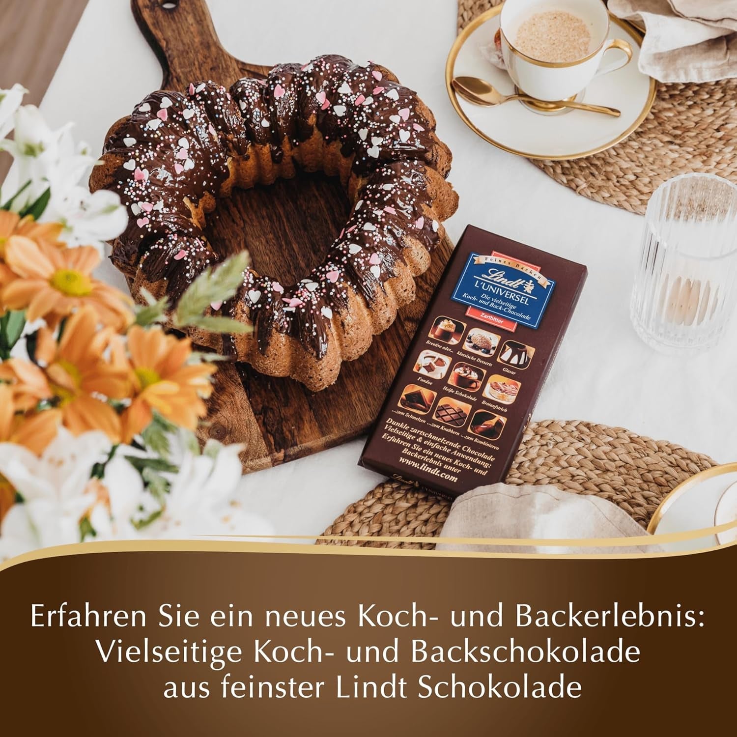 Lindt-chocolade | Het universum | 200g Chocolade om te koken en bakken, voor desserts, als glazuur, fondue, spread of voor snacks | Chocolade om te bakken