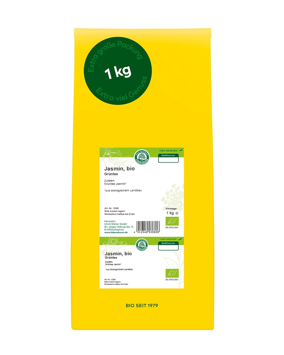 Lebensbaum Darjeeling groene thee met hele bladeren, biologische thee, groene thee met frisse bloemensmaak, lichtgroene kleur, 1000 g