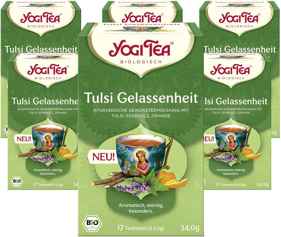 Yogi Tea - Tulsi Serenity, Ayurvedische kruidenthee, cafeïnevrij, Tulsi Blend - Heilige basilicum, zoethout en sinaasappel, Yogi-thee, 6-pack, 6 x 17 theezakjes (102 theezakjes)