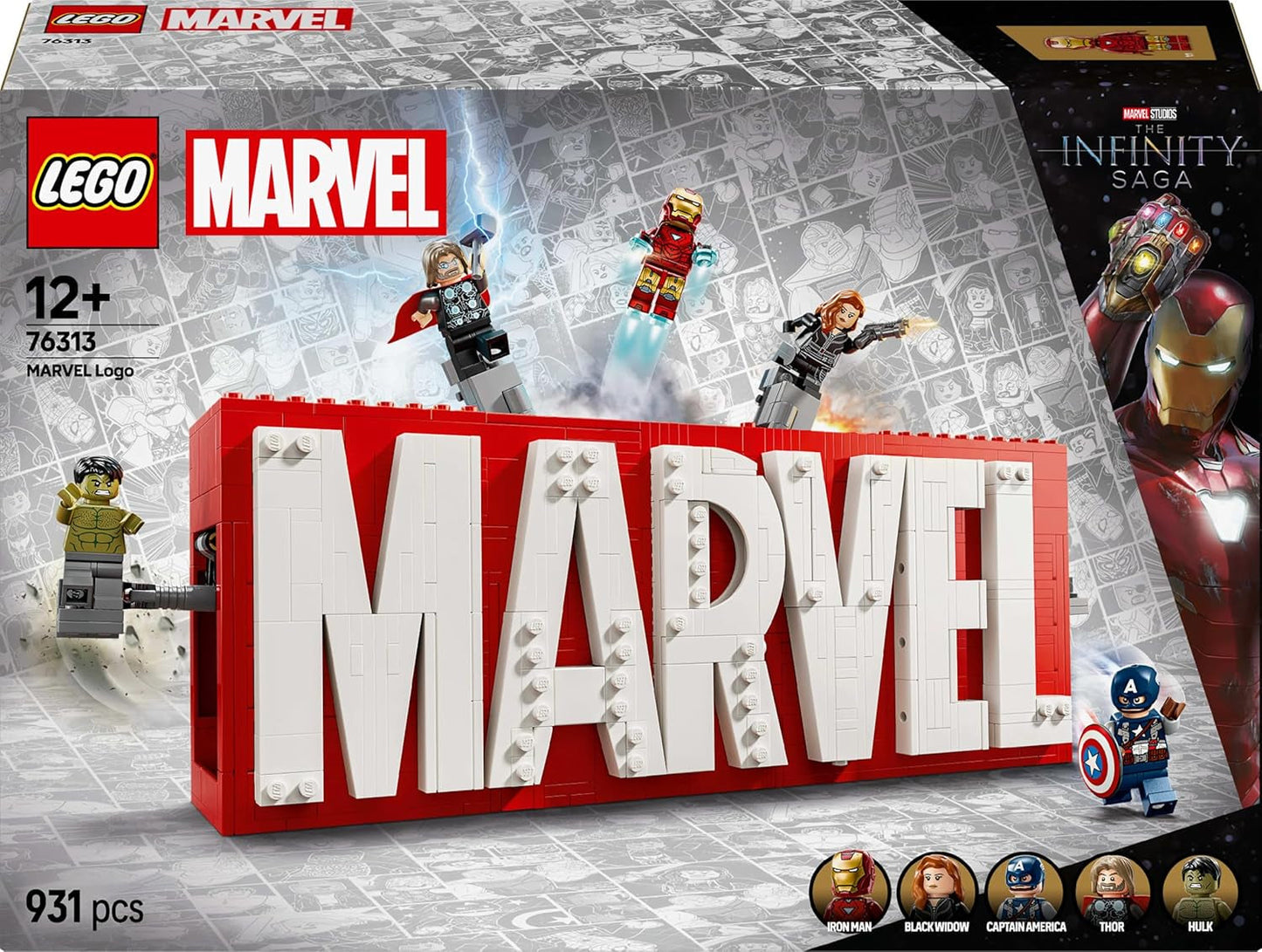 LEGO Marvel: Marvel logo en minifiguren - Hulk, Thor, Iron Man, Black Widow en Captain America verzamelset - Avengers figuurbouwset - Cadeau voor jongens en meisjes vanaf 12 jaar 76313 Bouwsets Beuche in LEGO-Store
