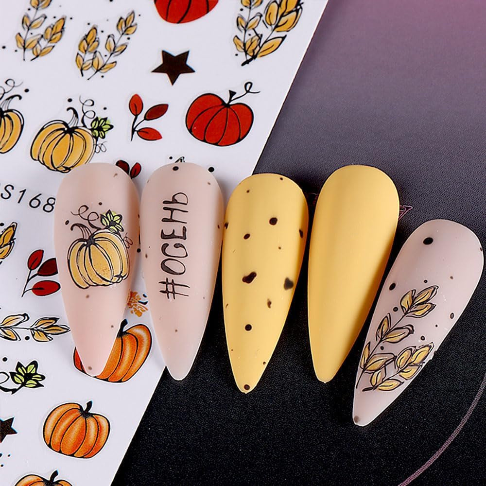 3D Herfst Nagelstickers Pompoenbladeren Nagelstickers Geometrische Lijn Bloemen Nagelstickers Thanksgiving Day Ontwerp Nagelstickers Herfst Pompoen Nagelstickers Nagelaccessoires Nagelkunst