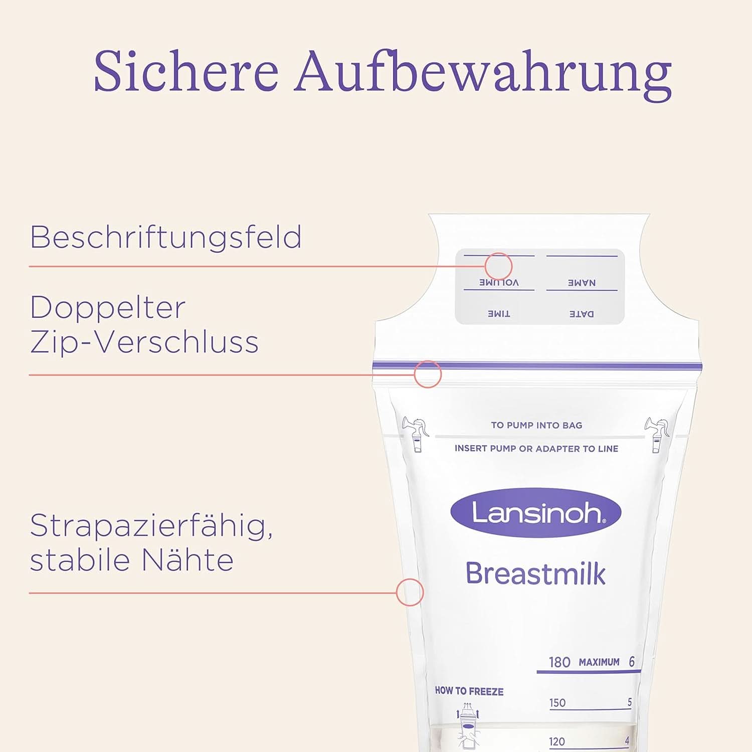 Lansinoh Muttermilchbeutel - 25 Stück - Zum Sicheren Aufbewahren Und Einfrieren Von Muttermilch - Hygienisch & Platzsparend Accessoires Voeding en borstvoeding Bebe Naty Shop