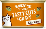 Lily's Kitchen Natuurlijk natvoer voor volwassen katten, ingeblikt, smakelijke stukjes in kippenjus, graanvrij recept (24 bakjes x 85 g)