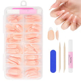 240-delige set valse nageltips, French Press op kunstnagels, pers op Franse nagels, 12 maten, nepnagels met lijm voor dames en heren (naakt wit medium amandel)