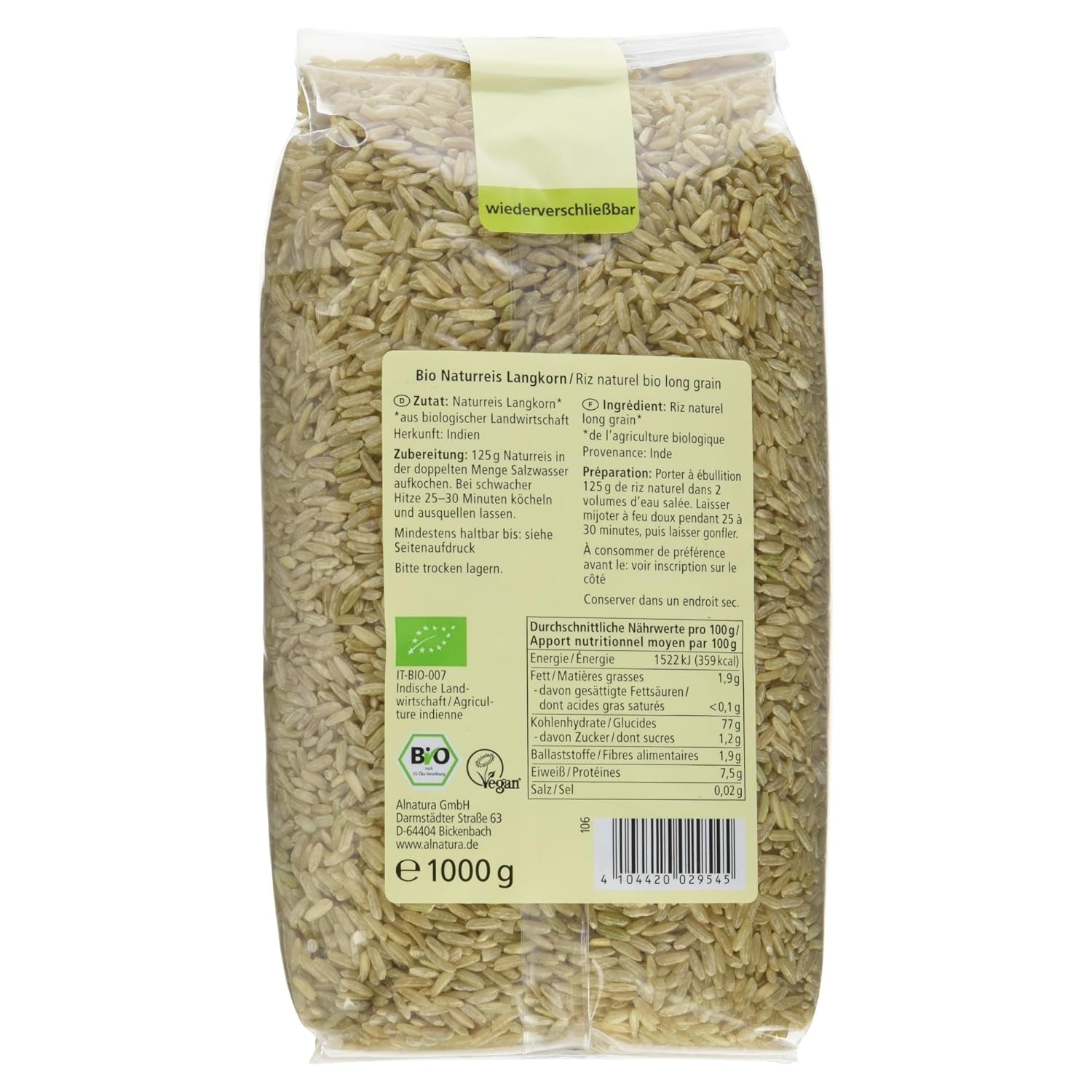 Biologische langkorrelige bruine rijst, 6 stuks (6 x 1 kg)