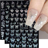 6 Blatt Schmetterling Nagelsticker Selbstklebend Laser Zilver Schmetterlings Nagelaufkleber 3D Aurora Silber Schwarz Schmetterlinge Nagelstickers Frühling Nageldesign Nagelsticker Nail Art Zubehör