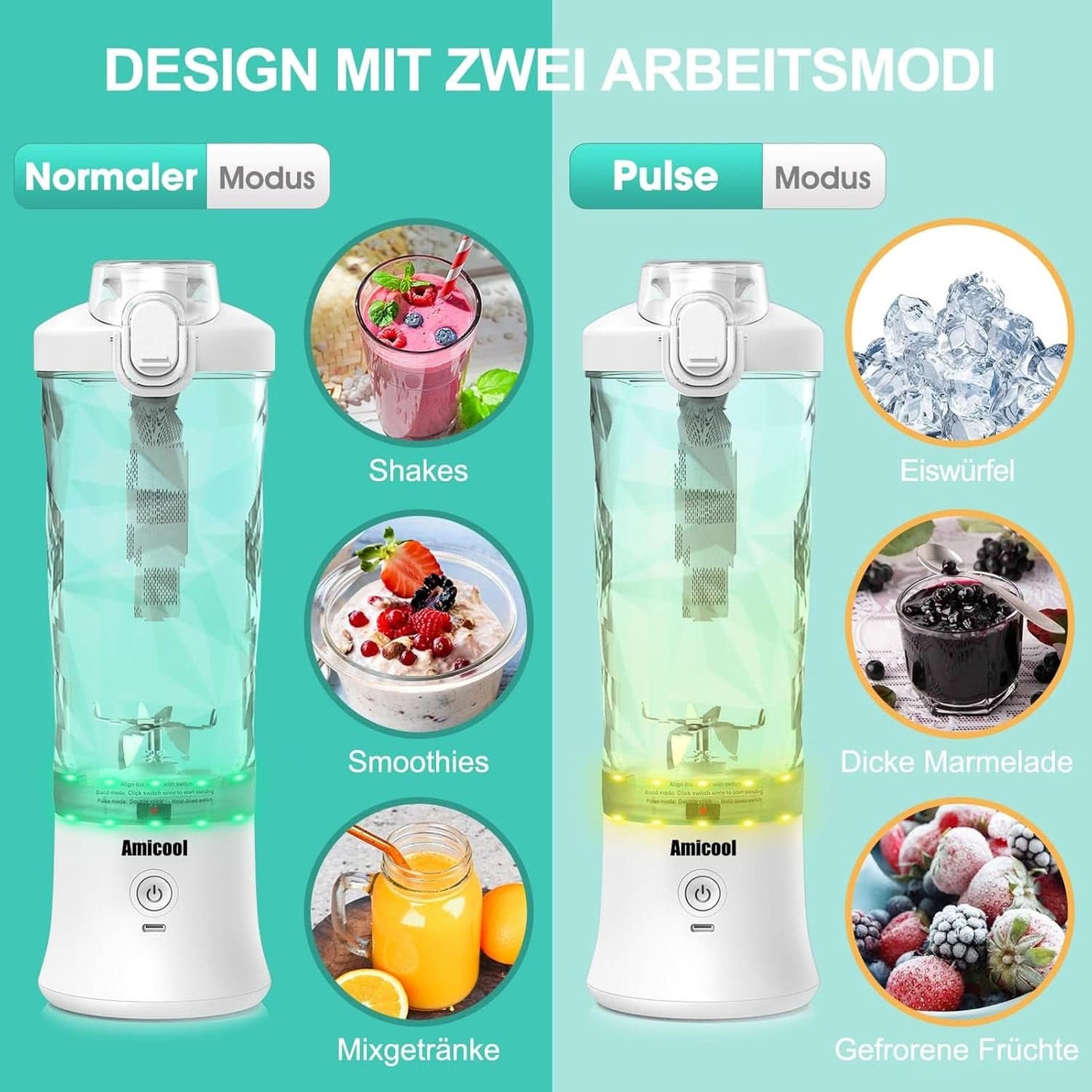 Mixer Smoothie Maker to Go, Mini Standmixer Tragbar Mit 6-Klingen Edelstahl, Enstafer Mit Reisedeckel, USB Draagbare Blender Elektrisch 600Ml Fles, Mixer Shaker Slushy Maker Wasserdichter Bucatarie Naty Shop