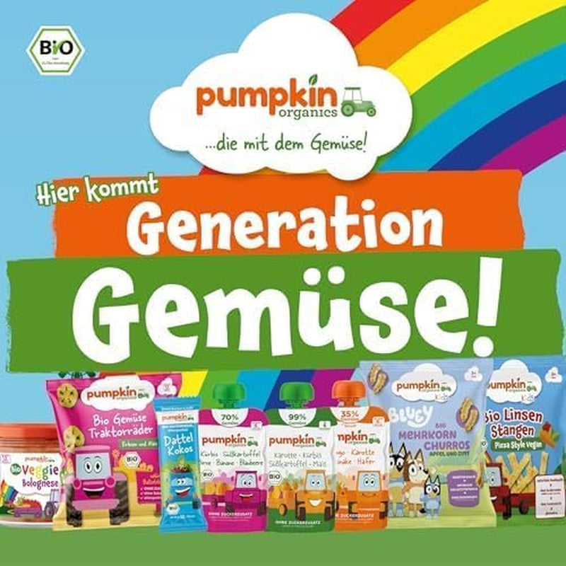 Pumpkin Organics Bio Gemüse-Getreide-Quetschie Kürbis, Birne, Apfel, Pflaume, Hafer ohne Zuckerzusatz¹ - ab 8 Monaten - als Snack of Beikost für unterwegs (100g)