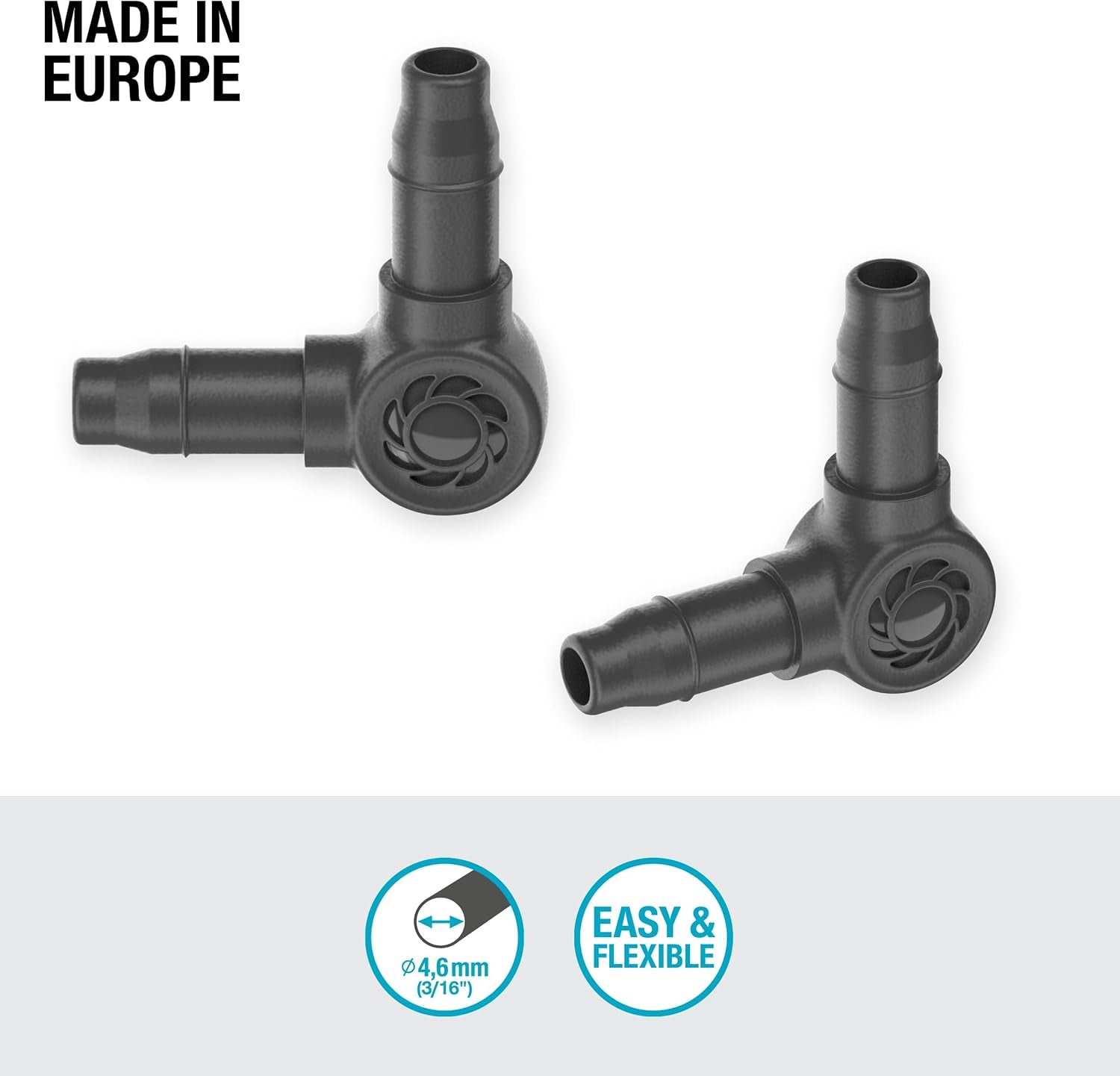 L-stuk voor Gardena Micro-Drip 4,6 mm (3/16 inch): Voor het veranderen van de distributierichting en druppelleidingen met 90 graden, knikvrije montage, eenvoudige en flexibele aansluittechniek (13212-20)