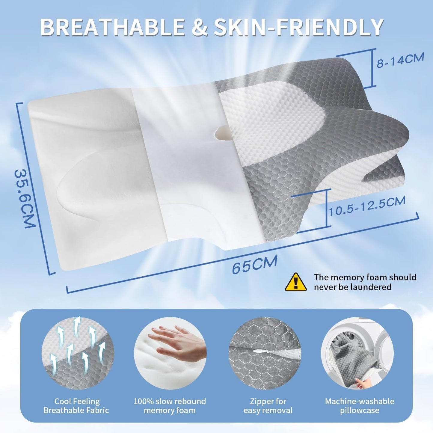 IDEA Kussen Memory Foam Kussen, Ergonomisch Kussen Orthopedisch Kussen Nekpijn, Slaapkussen voor Zijrug- en Buikpijn, Nekkussen Anti Snurken Kussen voor Volwassenen Cervicale Orthopedische Kussens Naty Shop