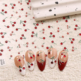 JMEOWIO 3D Nagelsticker Kirsche Nail Art Sticker Selbstklebend Nagelaufkleber 5D Stereoskopische Decoratie Nageldesign Zubehör 1 Blatt