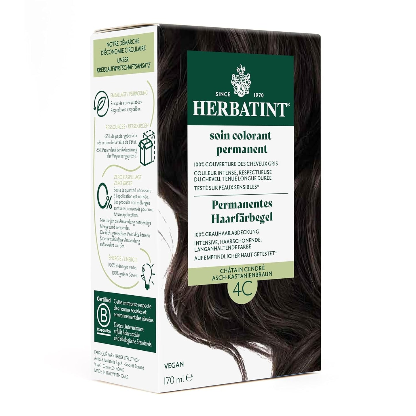 Permanente haarverfgel 6N donkerblond - 170 ml I Ammoniakvrij, 100% dekking van grijs haar I Getest op een gevoelige huid, met 8 plantenextracten Naty Shop Haarverf 4C Asbruin