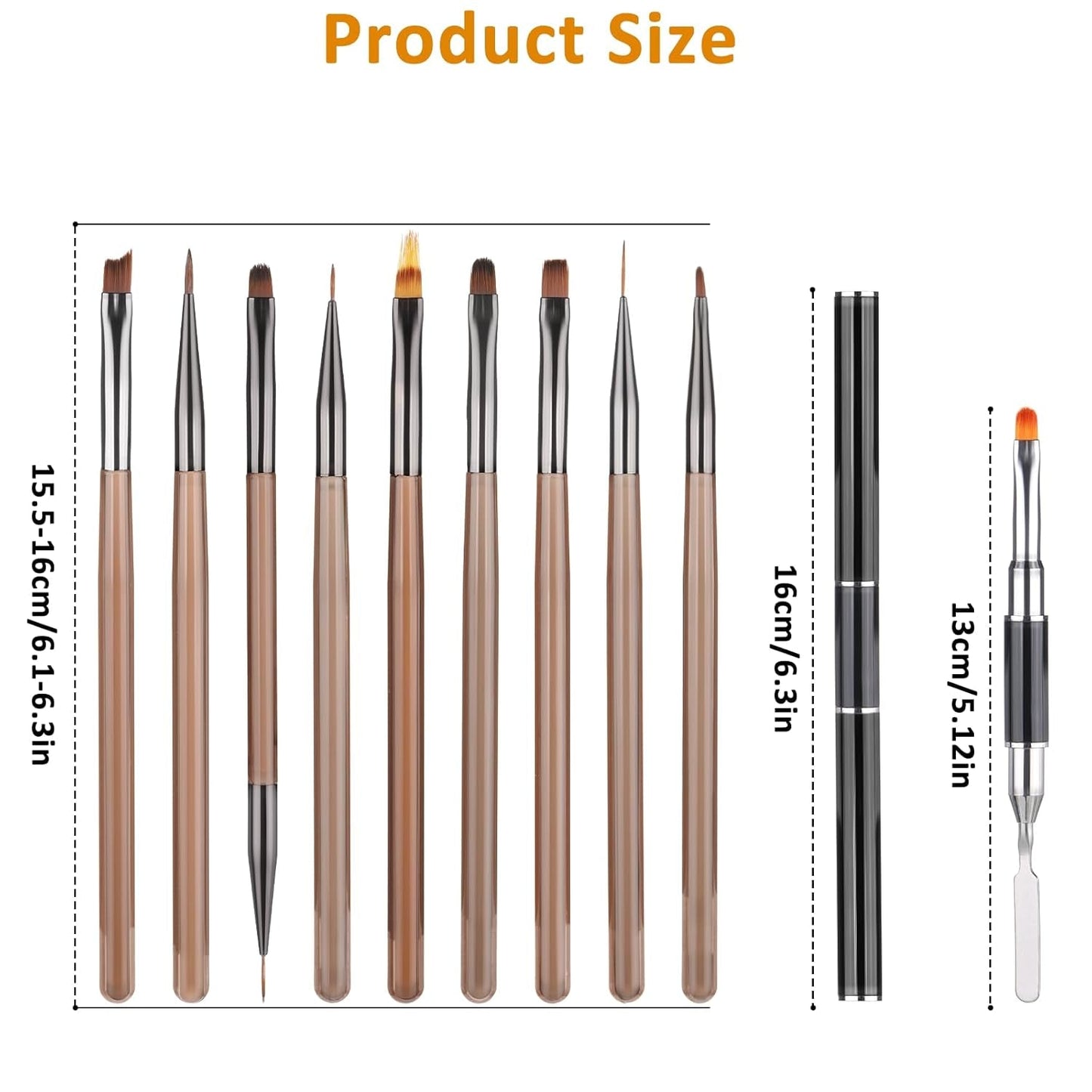 10 Stück Nailart Pinsel Set, Braun Nail Art Penselen Nailart Design Pinsel Nageldesign Pinselfür Gelnägelfür Heimwerker Maniküre Salon Zuhause Nailpinsel Set