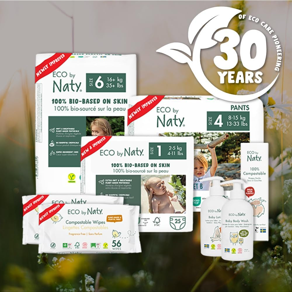 Eco Diapers Eco by Naty Baby Eco Diapers - premium biologische luiers, milieuvriendelijk, gemaakt van plantaardige materialen, ideaal voor de gevoelige babyhuid (maat 5 - 80 stuks)