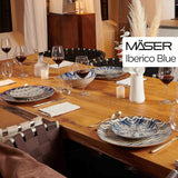 MÄSER 934017 Ibericoblauwe 4-persoons dinerset, 12-delig, Moorse stijl, verschillende vintage ontwerpen in wit en blauw, keramiek