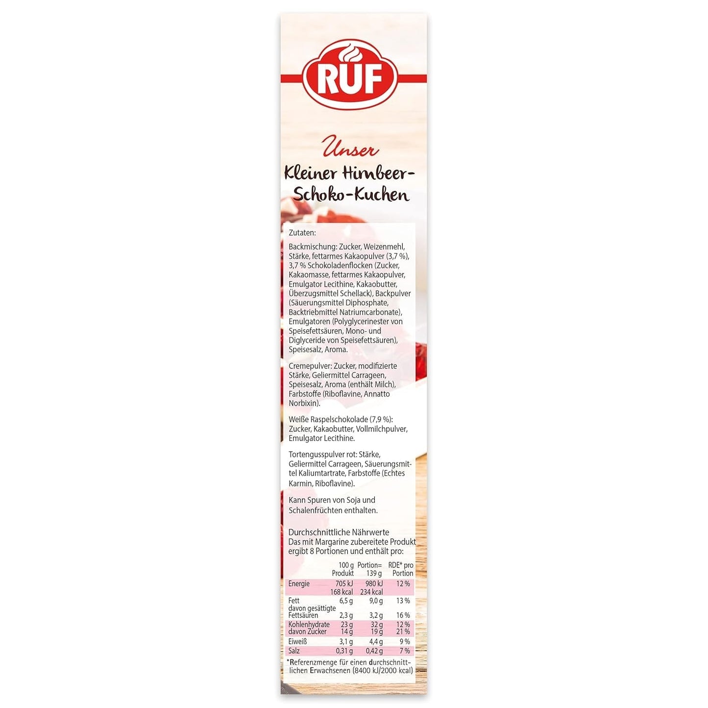 RUF Kleiner Himbeer-Schokokuchen, Mini-Kuchen Mit Feiner Puddingcreme, Himbeeren en Weißen Schokoraspeln, Inkl. Backform, 1X252G Mengsel voor bakken en koken Naty Shop