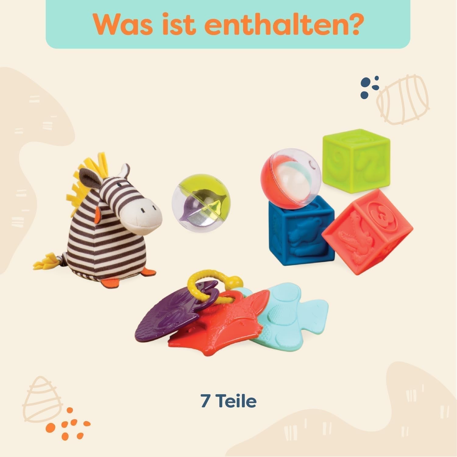 B. Toys Babyspeelgoedset met zebraknuffel, bijtring, zachte bouwstenen en ballen - Motoriek Speelgoedcadeauset voor pasgeborenen vanaf 0 maanden Babyspeelgoed Naty Shop