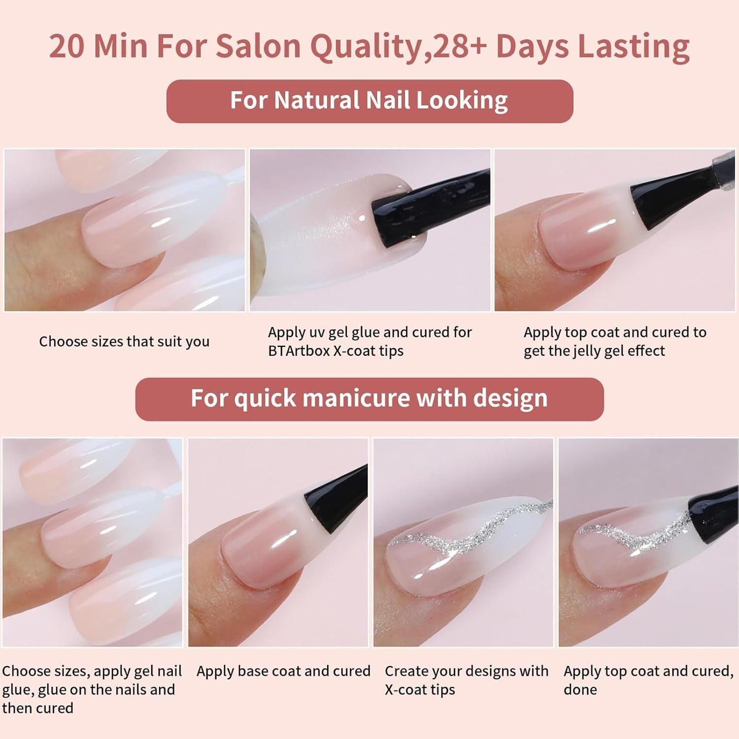 150 stuks gradiënt kunstnagels kit - 5 kleuren ombre ontwerp zelfklevende kunstnagels - volledige dekking voor vrouwen en meisjes - glanzende kunstnagels voor doe-het-zelf-manicure (vierkant)